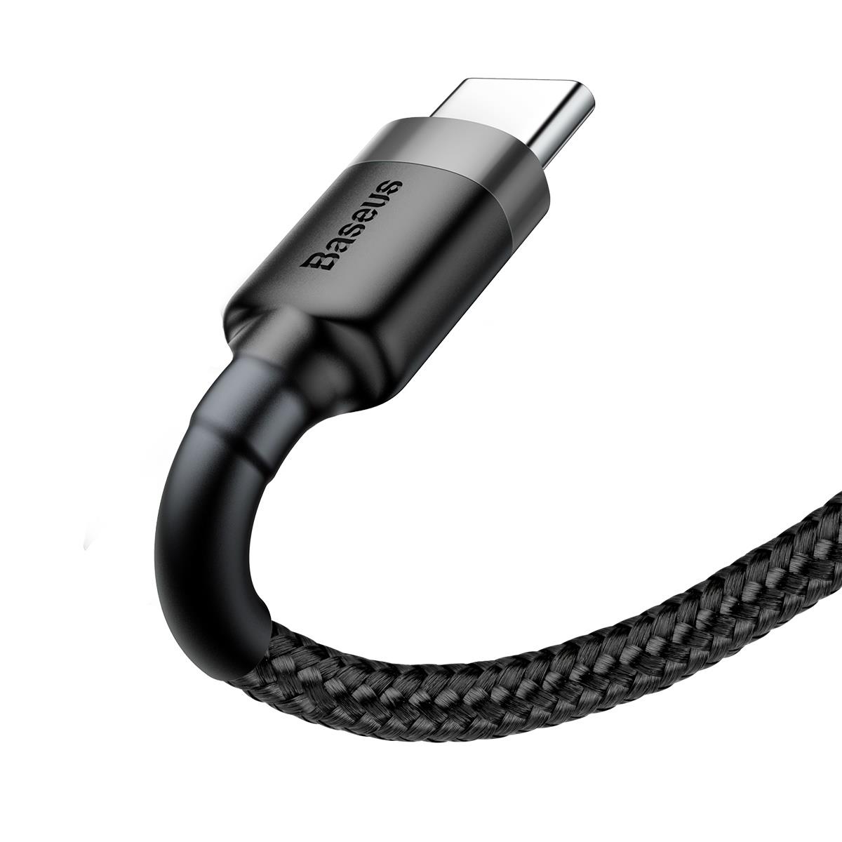 Baseus Cafule Şarj & Data Aktarım Kablosu, Gri - Siyah, 0.5m, 3 A, USB Kablo,USB A & USB-C CATKLF-A1