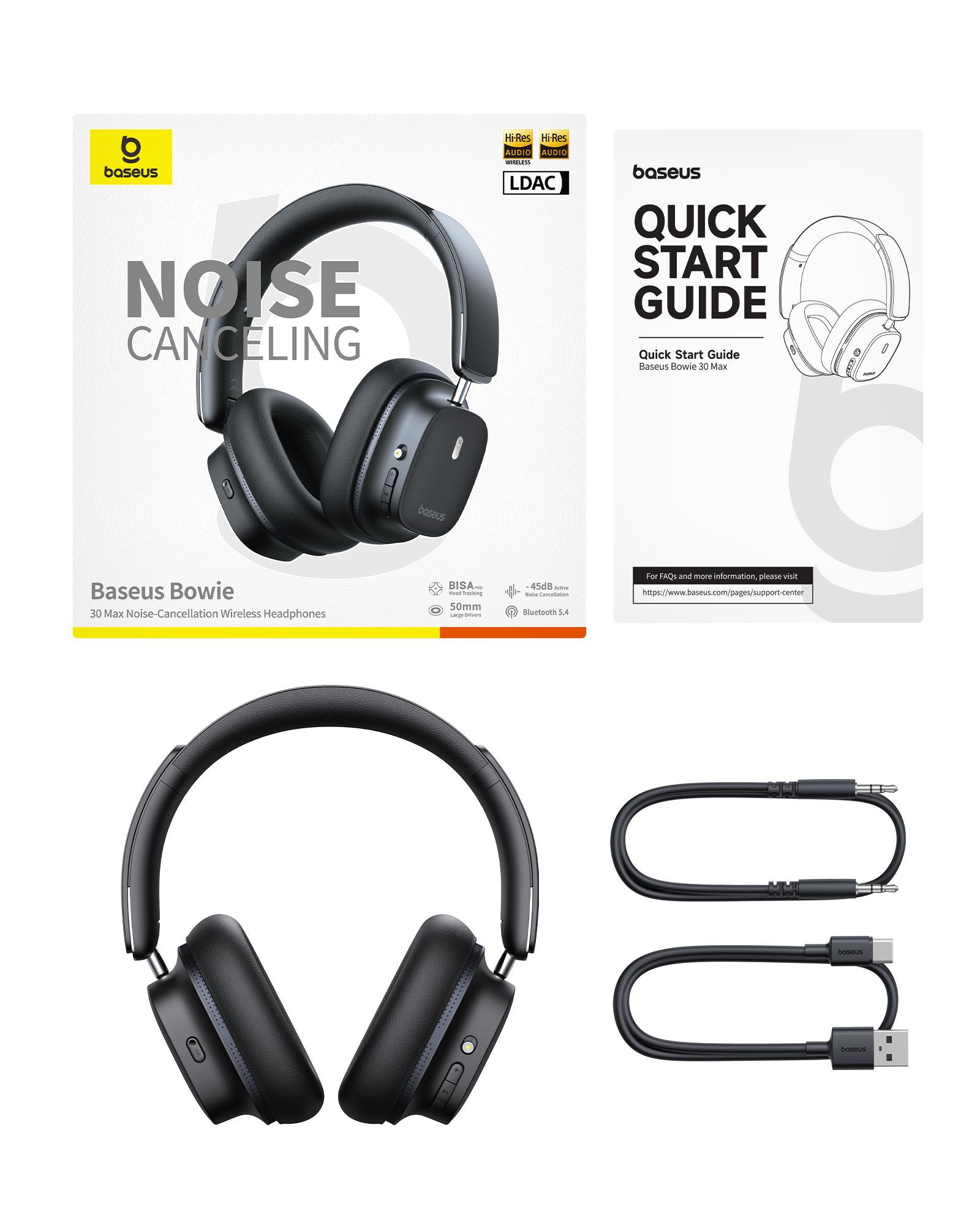 Baseus Bowie 30 Max ANC Kulaküstü Bluetooth Kulaklık, Siyah