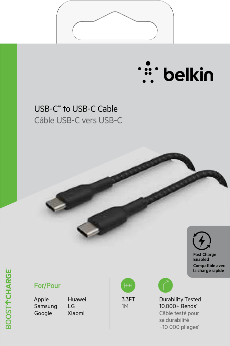 Belkin Boost Charge 60W Örgülü USB-C - USB-C Kablosu 1m, Siyah
