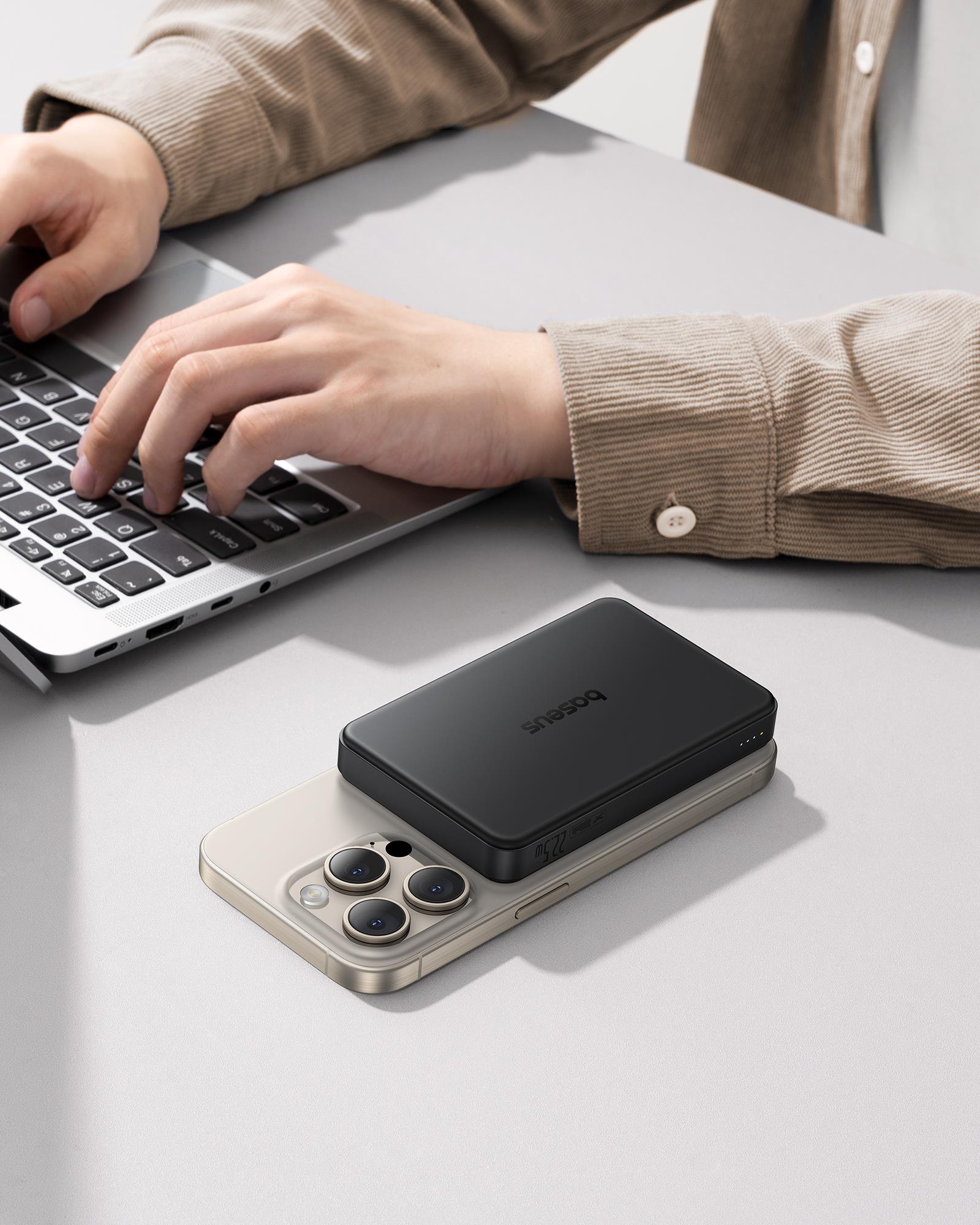 Baseus Airpow II Qi2 10000mAh MagSafe Powerbank 15W Kablosuz + 22,5W USB-A + 20W PD USB-C, Siyah