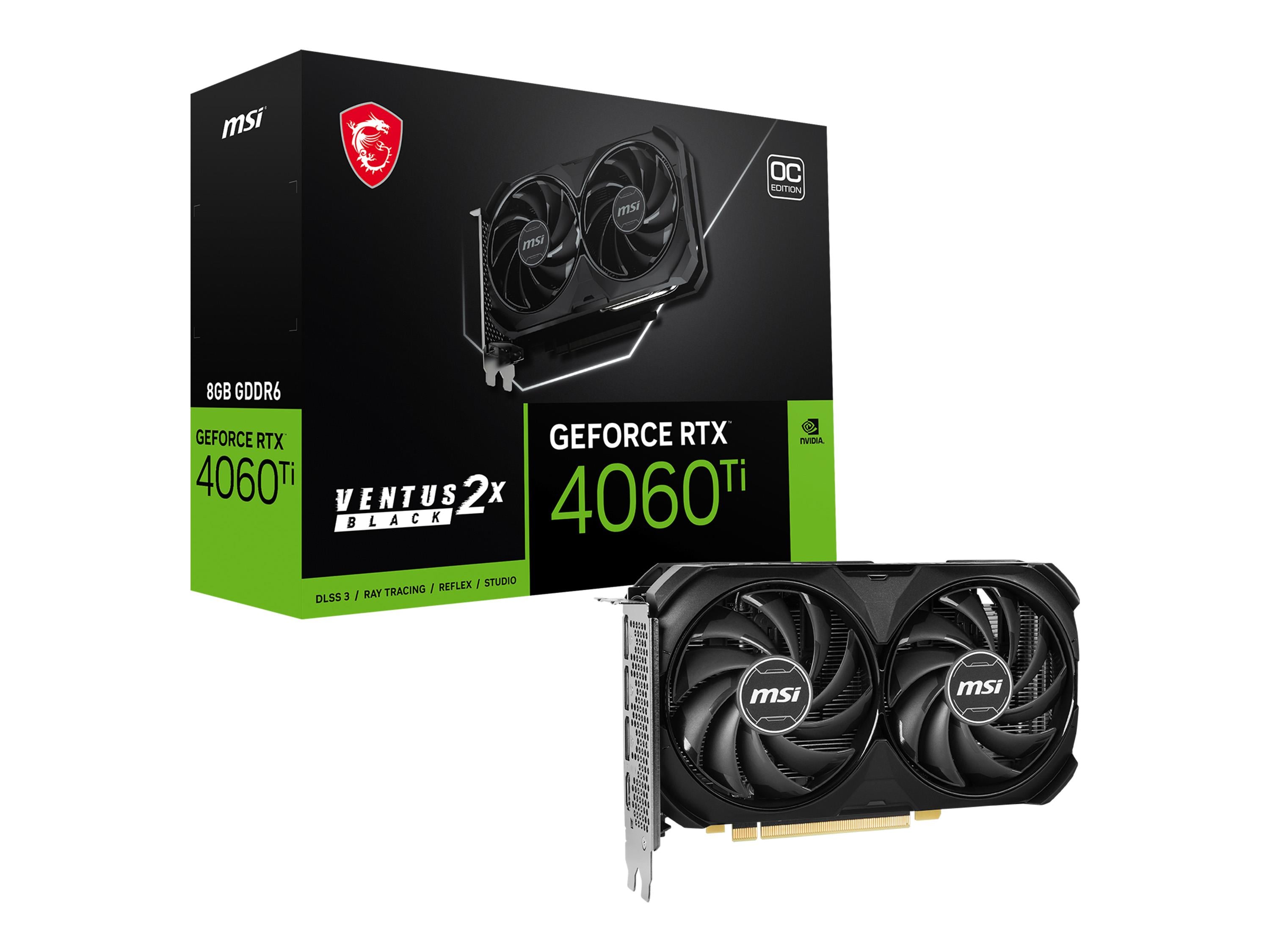 MSI VGA GEFORCE RTX 4060 TI VENTUS 2X BLACK 8G OC RTX4060TI 8GB GDDR6 128B DX12 PCIE 4.0 X16 (3XDP 1XHDMI)