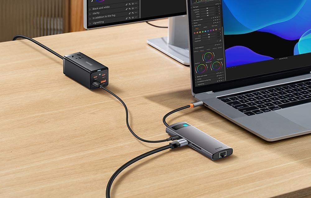 Baseus Hub 8in1 StarJoy Serisi, USB-C - 3X USB 3.1 + HDMI + USB-C PD + RJ45 + microSD/SD