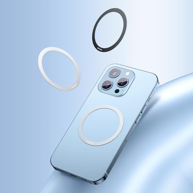 Baseus Manyetik Kablosuz Şarj Aleti Manyetik Metal Halka Çıkartma 2 Parça, MagSafe Çıkartma Halkası, Siyah