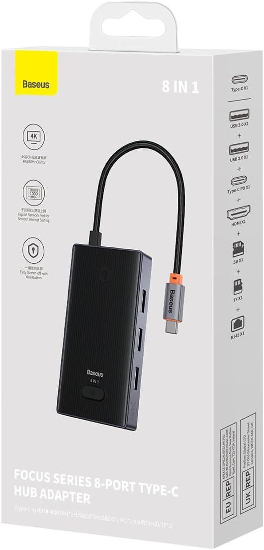 Baseus PioneerJoy 8 in 1 Type-C Hub Adaptör-Gri