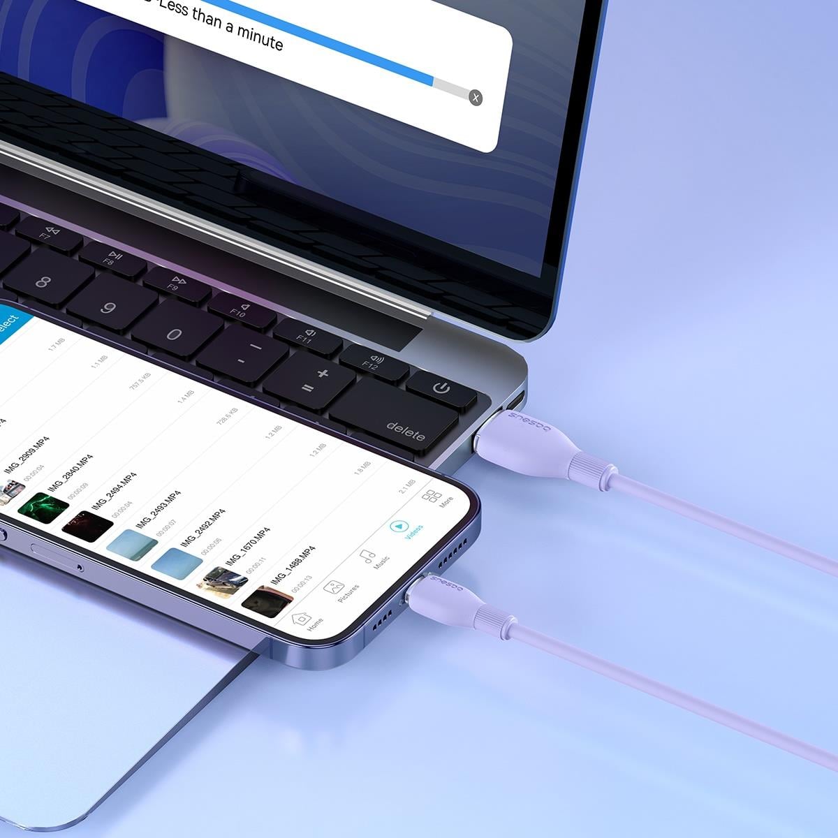 Baseus Pudding USB-A 2.4A Lightning Şarj Kablosu 1.2m, Mor