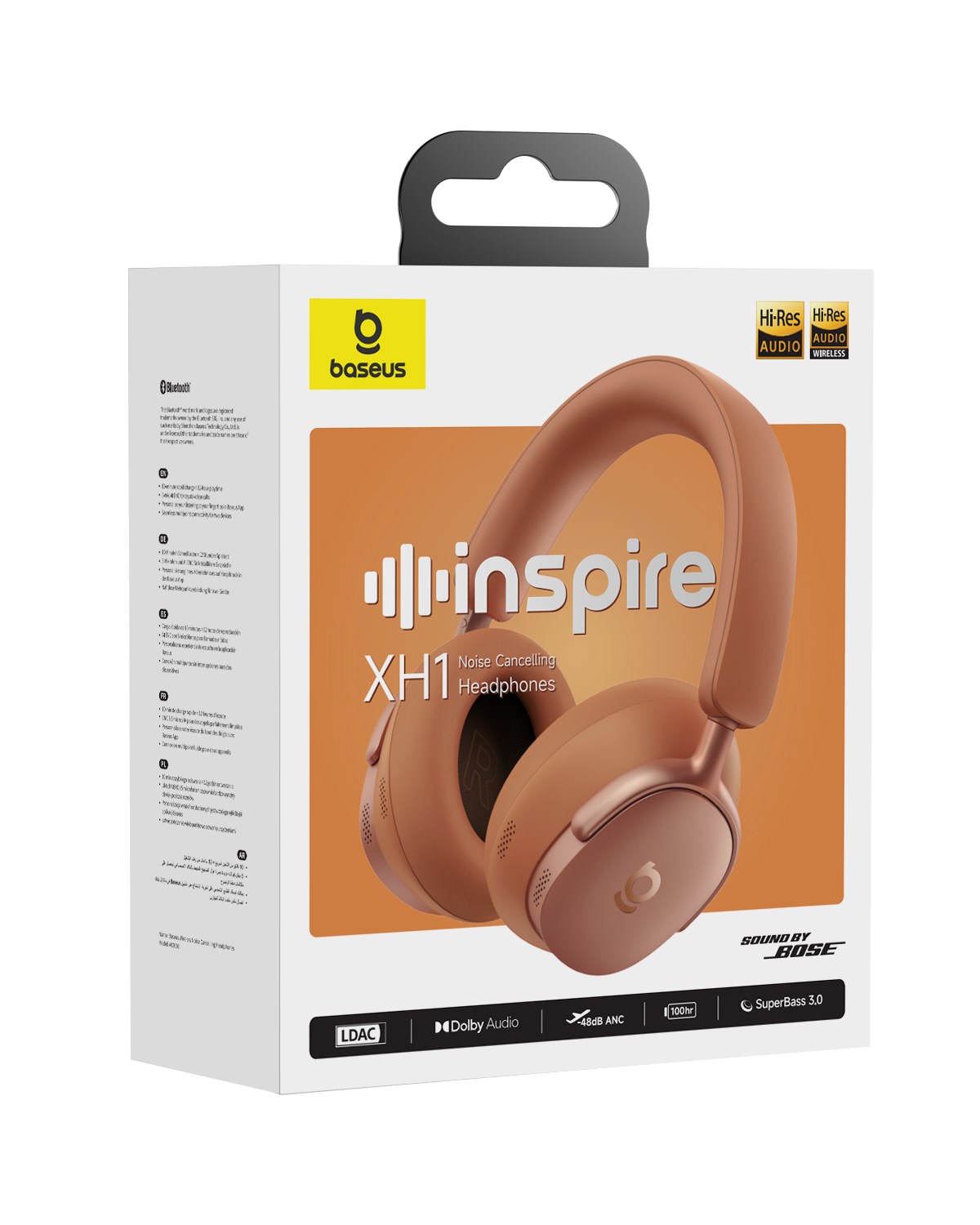 Baseus Inspire Sound by Bose XH1 ANC 100 saat çalma süresi 4 mikrofon BT6.0 Kablosuz Kulak Üstü Kulaklık, Turuncu