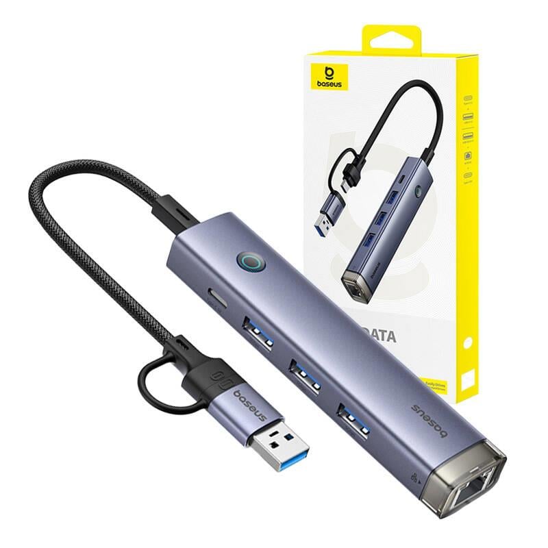 Baseus UltraJoy 4'ü 1 arada Hub USB-A&USB-C - 3xUSB3.0+USB-C+RJ45