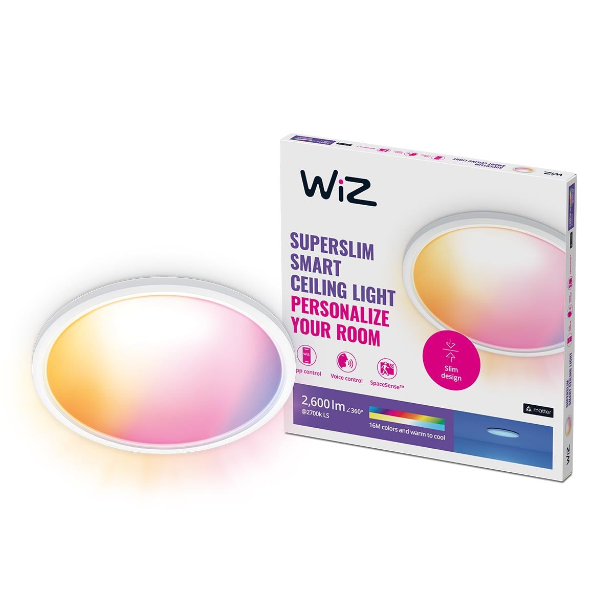 Wiz SuperSlim 22W Beyaz Sıva Üstü RGB Akıllı LED Yuvarlak Panel Tavan Armatürü 42 cm çapında 2600 Lumen