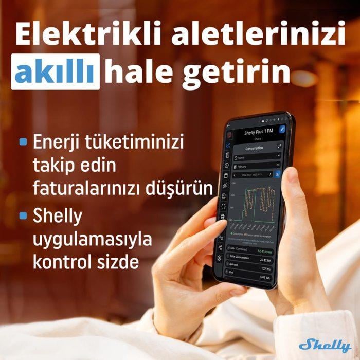 Shelly Plus 1PM Tek Kanal Enerji Ölçer Akıllı Röle