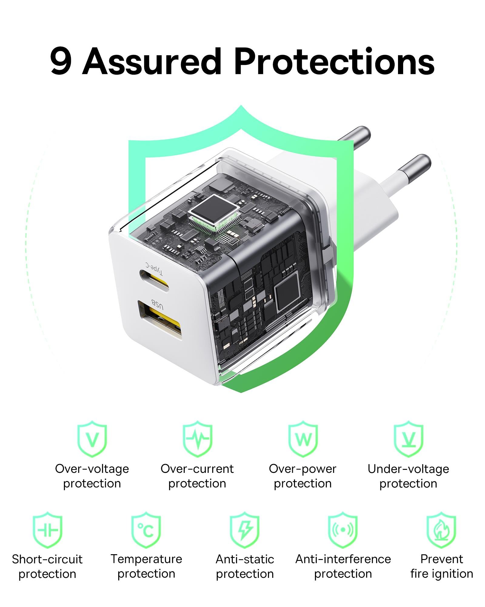 Baseus Palm USB C+U Ultra Mini Hızlı Şarj Aleti 30W, Beyaz