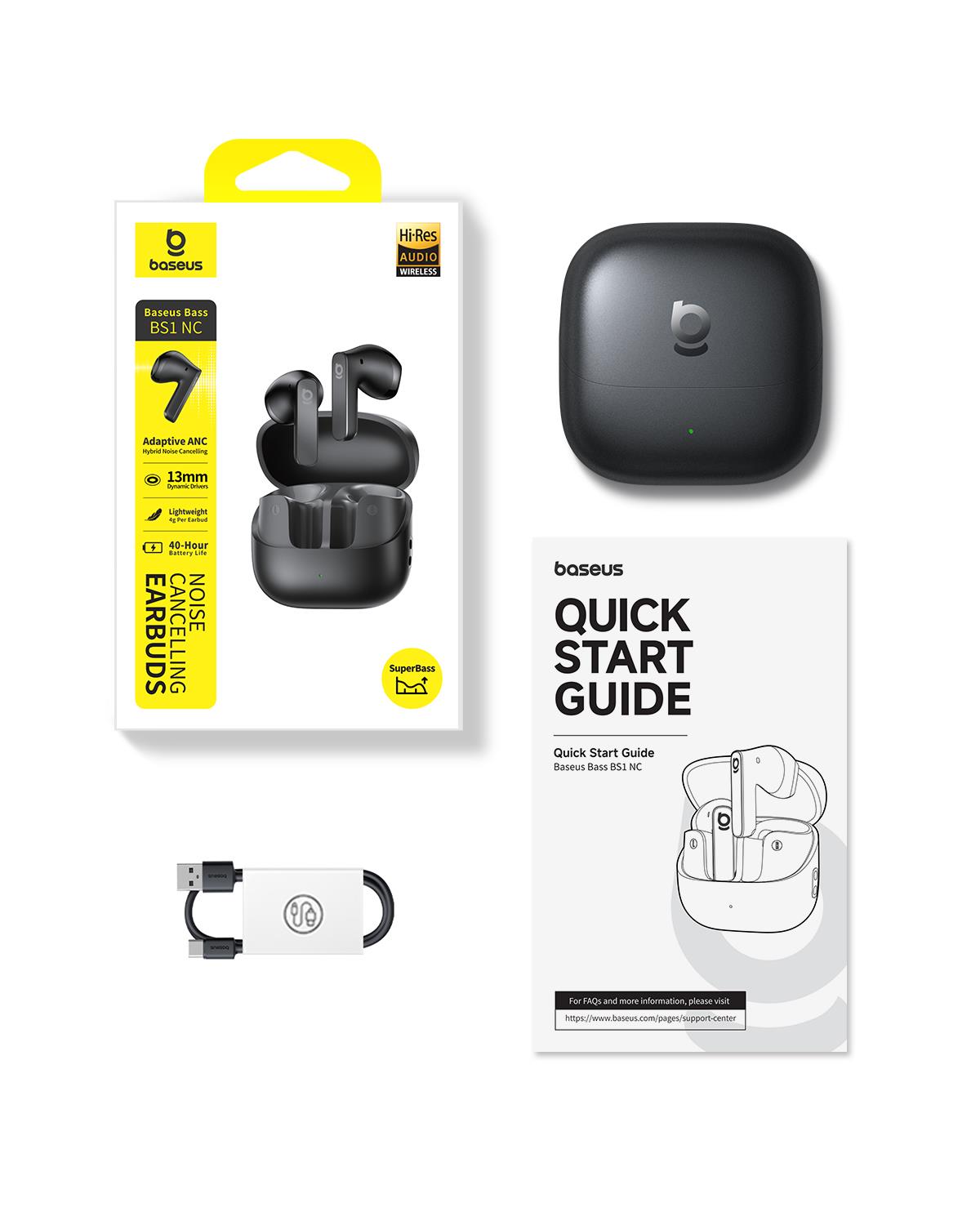 Baseus Bass BS1 NC Semi-in-Ear TWS Bluetooth Kulaklık Cosmic Siyah