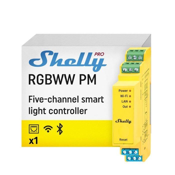 Shelly Pro RGBWW PM Akıllı LED Renk ve Parlaklık Kontrol Rölesi