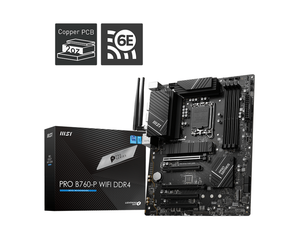 MSI PRO B760M-A WIFI DDR4 SOKET 1700 DDR4 5333(OC) PCI-E M.2 USB3.2 HDMIDP 1X 2.5G LAN WI-FI 6E MATX