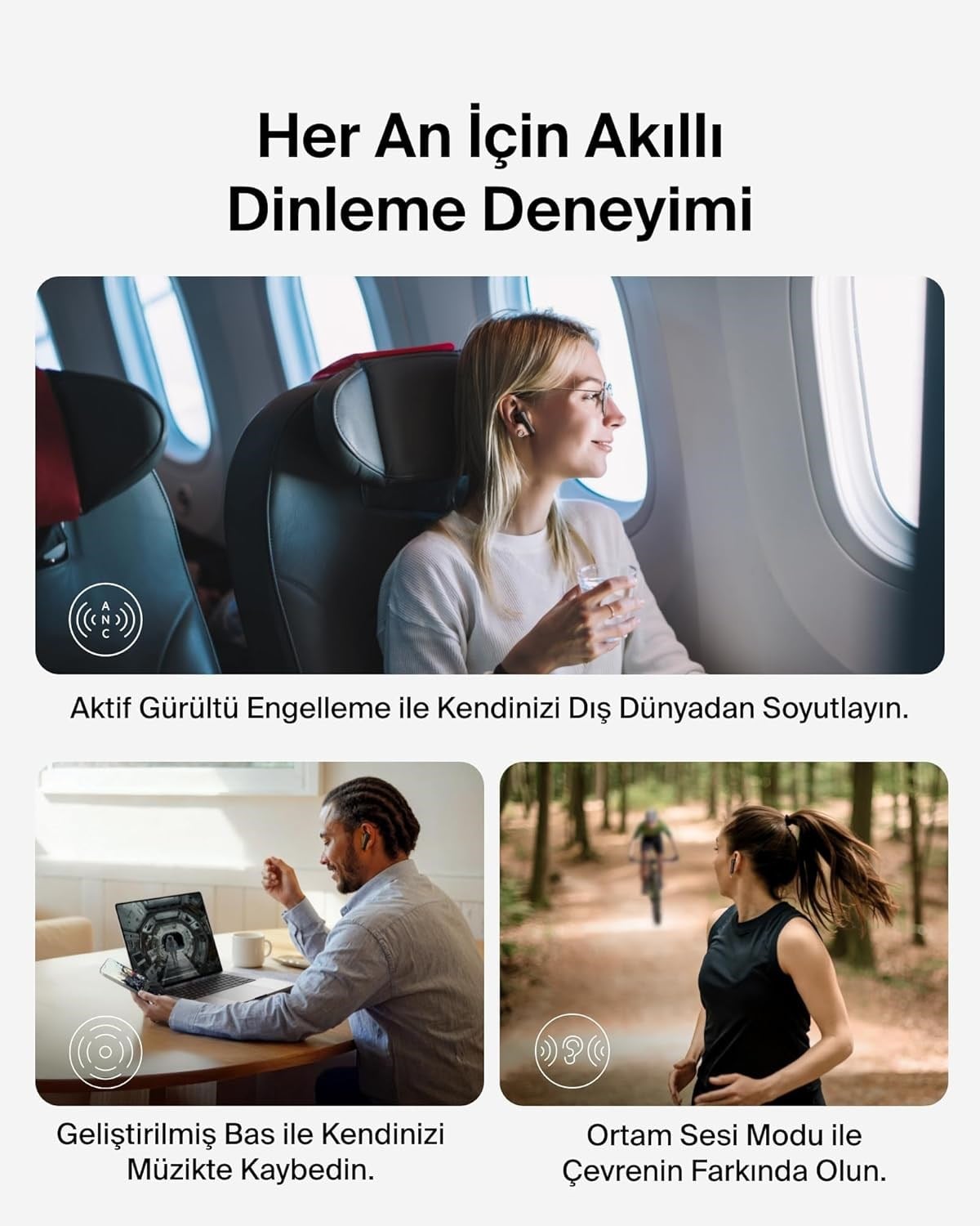 Belkin SoundForm Rhythm ANC Gerçek Kablosuz Kulak İçi Kulaklık, 28 Saat Pil Ömrü, IPX5 Suya Dayanıklılık, Siyah