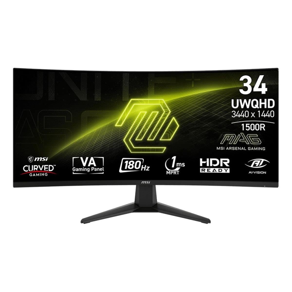 MSI 34 MAG 346CQ 3440x1440 (UWQHD) 21:9 CURVE 1500R VA 180HZ 1MS (MPRT) FREESYNC PREMIUM GAMING MONITOR