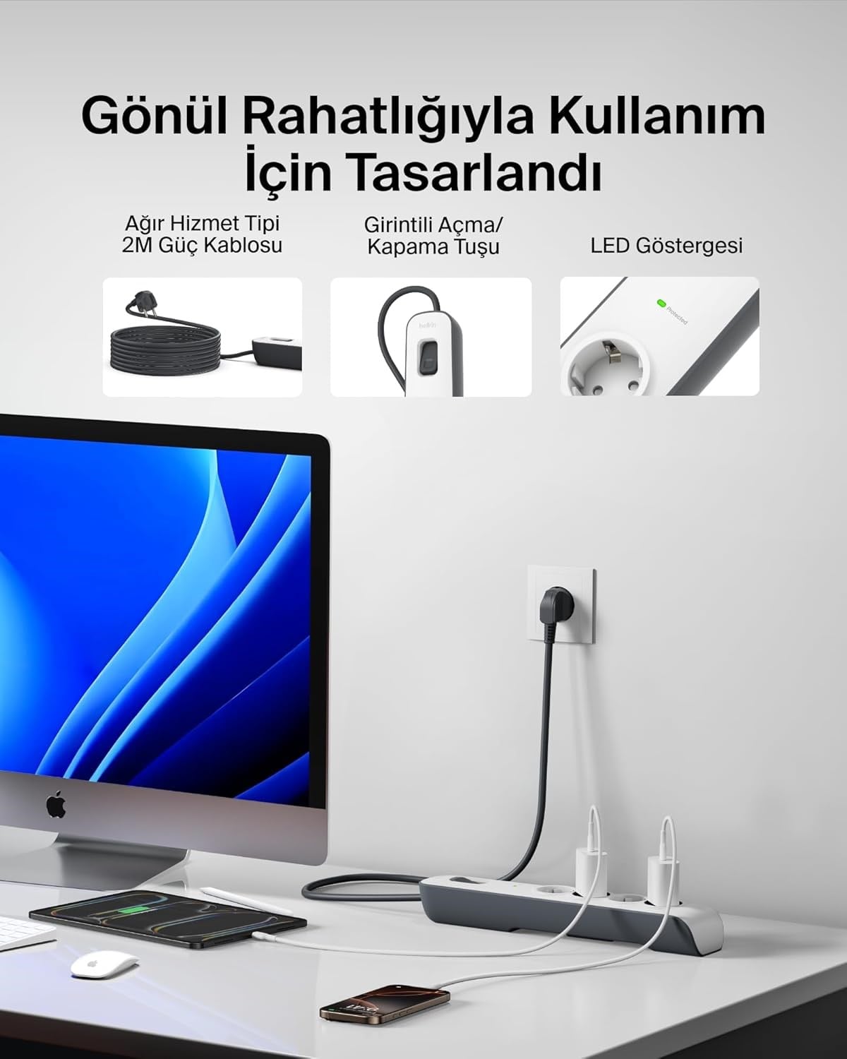 Belkin Surgemaster 4'lü Akım Korumalı Priz, (2 m kablo) BSV400vf2M