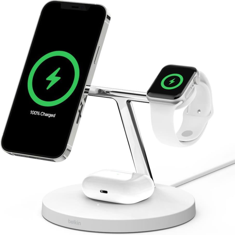 Belkin BoostCharge PRO 3in1 Qi2 15W MagSafe Şarj Standı WIZ009VFWH-V2 Beyaz