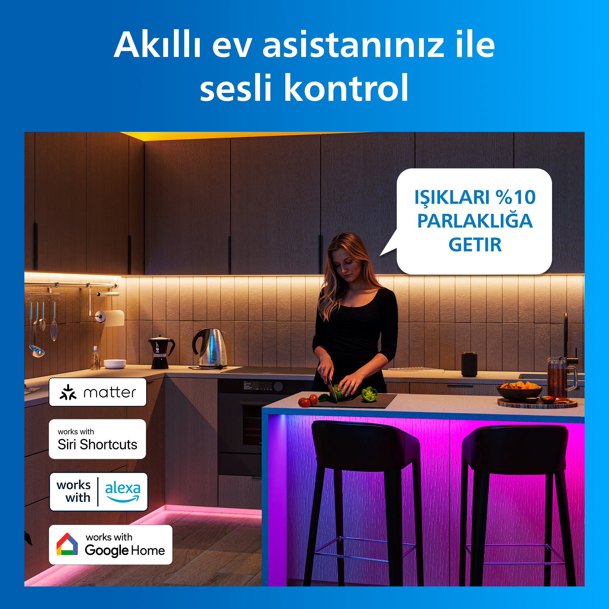 Philips Smart Lighting RGBICWW LED Şerit 3 m (Type-C) - Google Home, Alexa, HomeKit ve Matter uyumlu