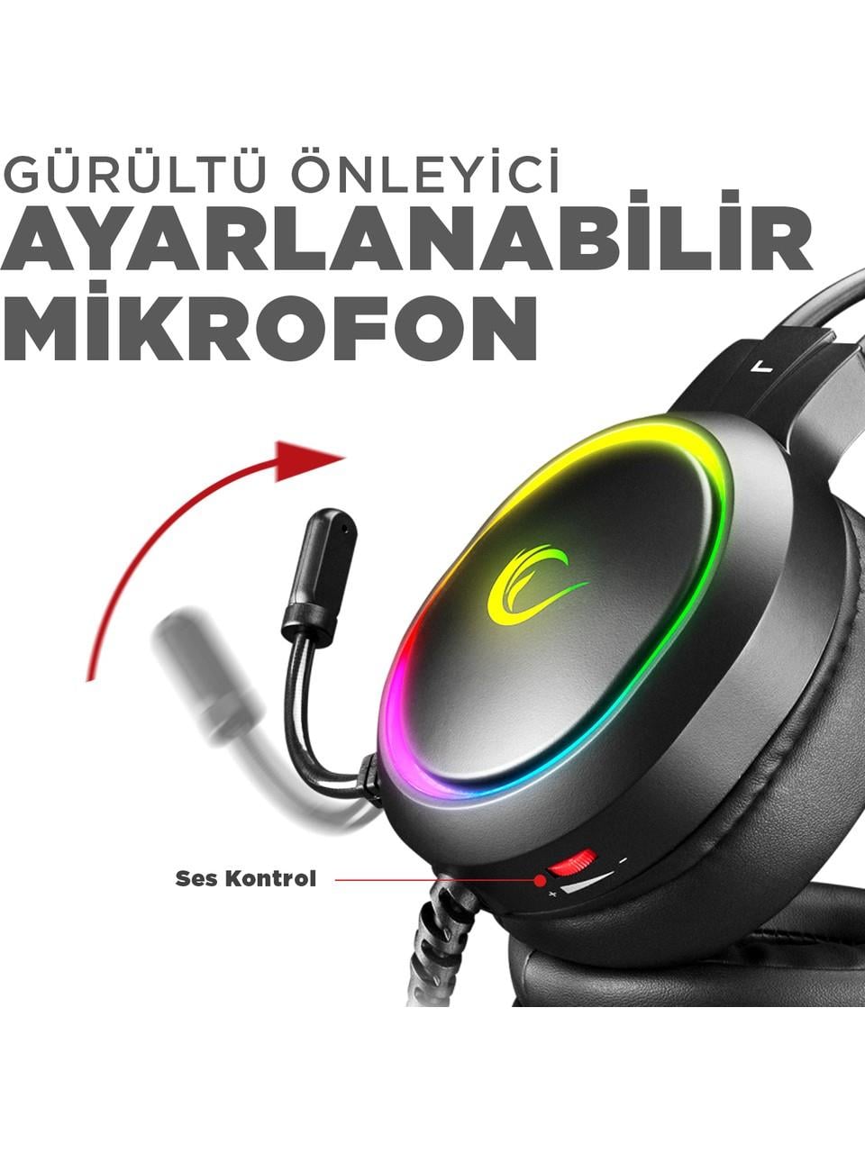 Rampage RM-K12 MANLY Siyah 7.1 Usb Surround RGB Işık Efektli Gaming Oyuncu Mikrofonlu Kulaklık