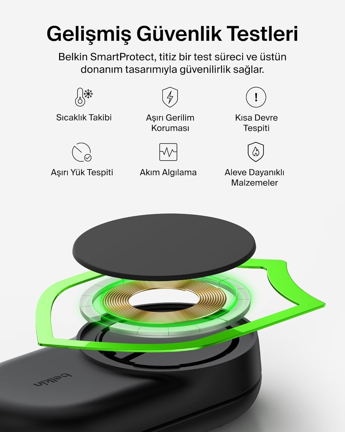 Belkin UltraCharge MagSafe Uyumlu 3'ü 1 Arada Qi2 25W Kablosuz Şarj Cihazı, 45W Adaptör, Siyah