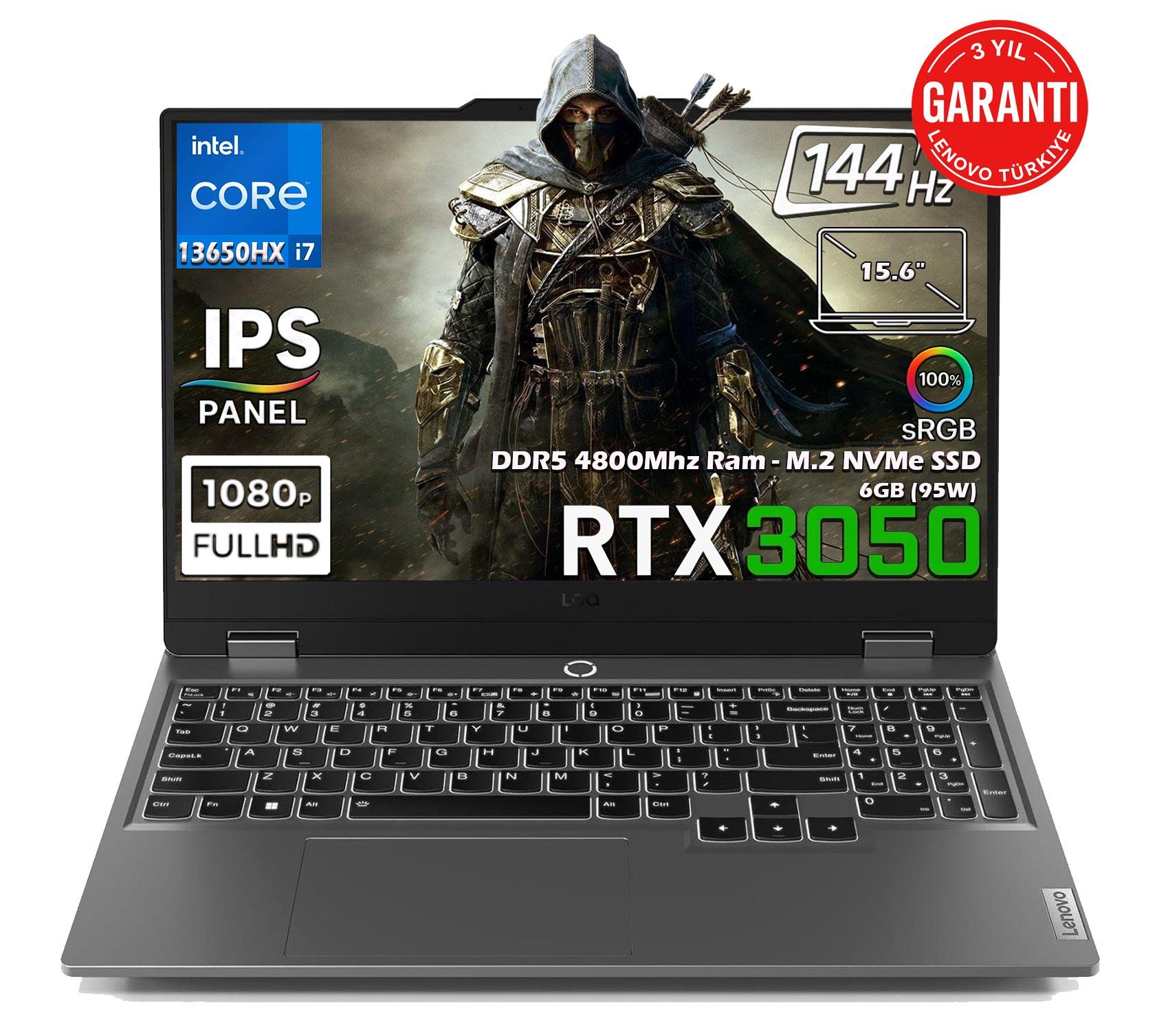 Lenovo LOQ 15IRX9 Intel Core i7-13650HX 12GB 1TB SSD 6GB NVIDIA GeForce RTX 3050 (95W) 144Hz 15.6