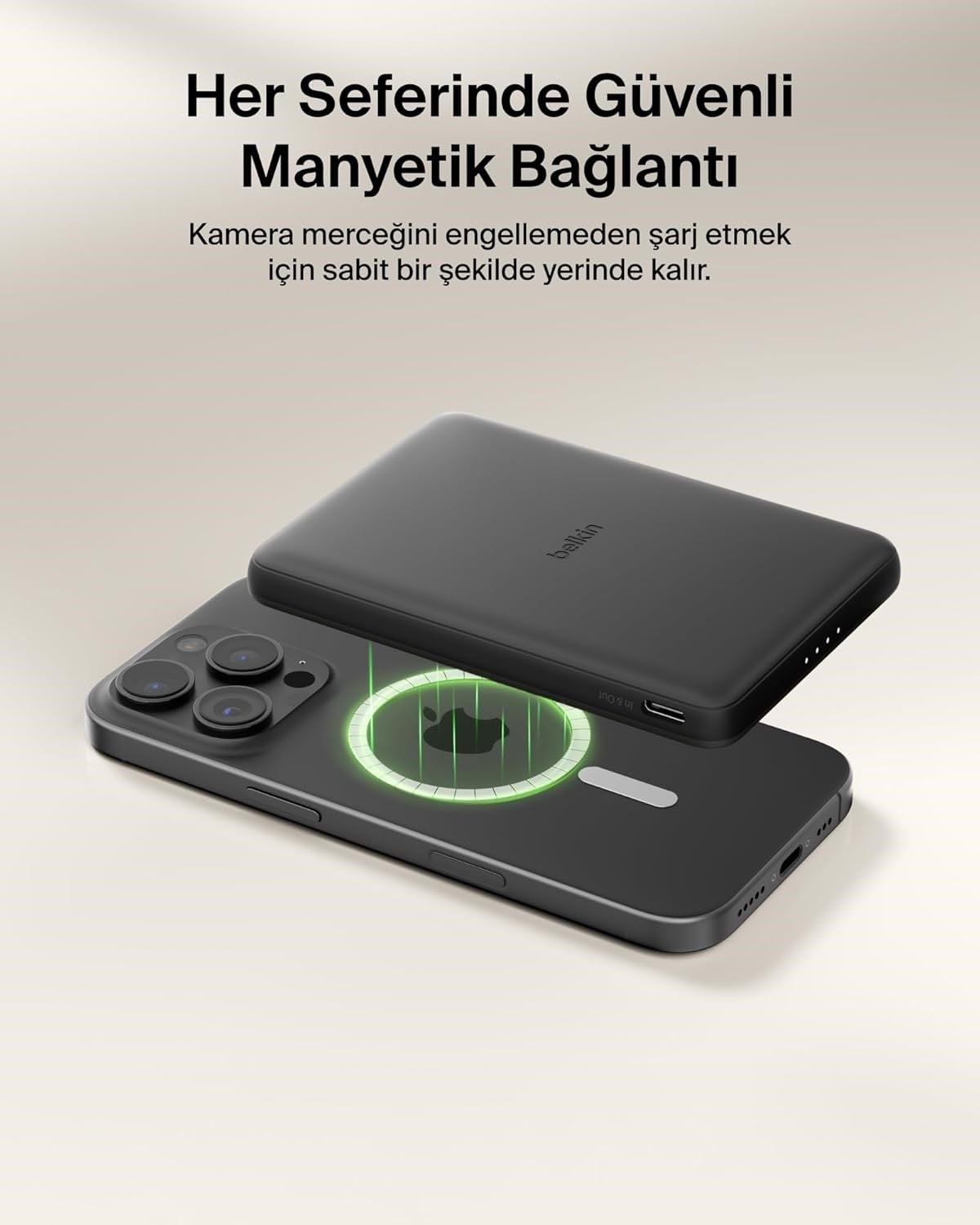 Belkin BoostCharge Slim MagSafe Qi 7.5W 5000 mAh Powerbank, Siyah