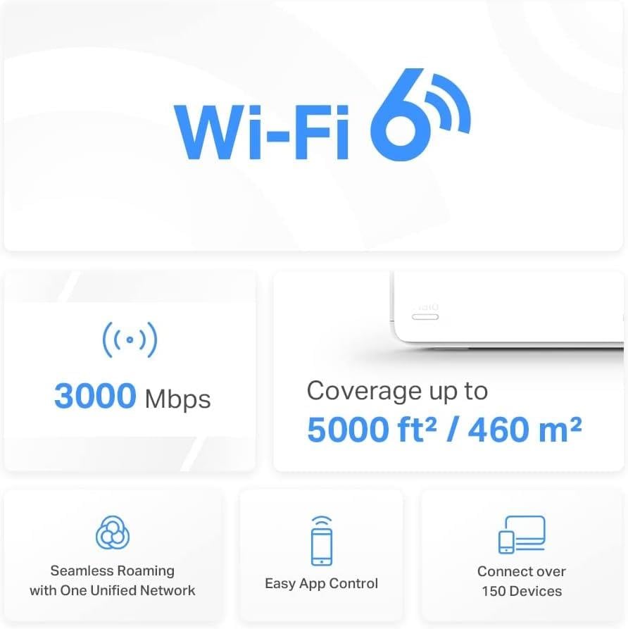 Mercusys Halo H80X(2-pack), AX3000Mbps, Dual-Band, Gigabit Portları, 150'ye Kadar Cihaz Bağlanabilir, 460 m²'ye Kadar Kapsama, Akıllı Bağlantı, Mobil Uygulama ile Kolay Kurulum, Wi-Fi 6 Mesh Sistemi