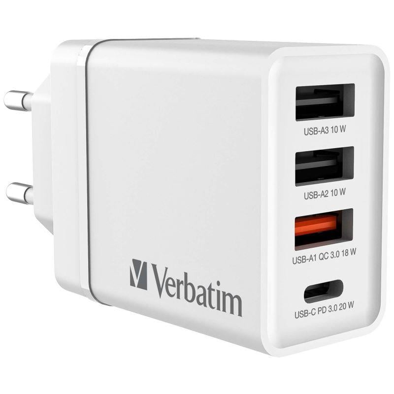 Verbatim 49701 CHR-30 30W 4 Bağlantı Noktalı USB Duvar Şarj Cihazı - Beyaz 1 x USB-C PD 20W / 1 x U
