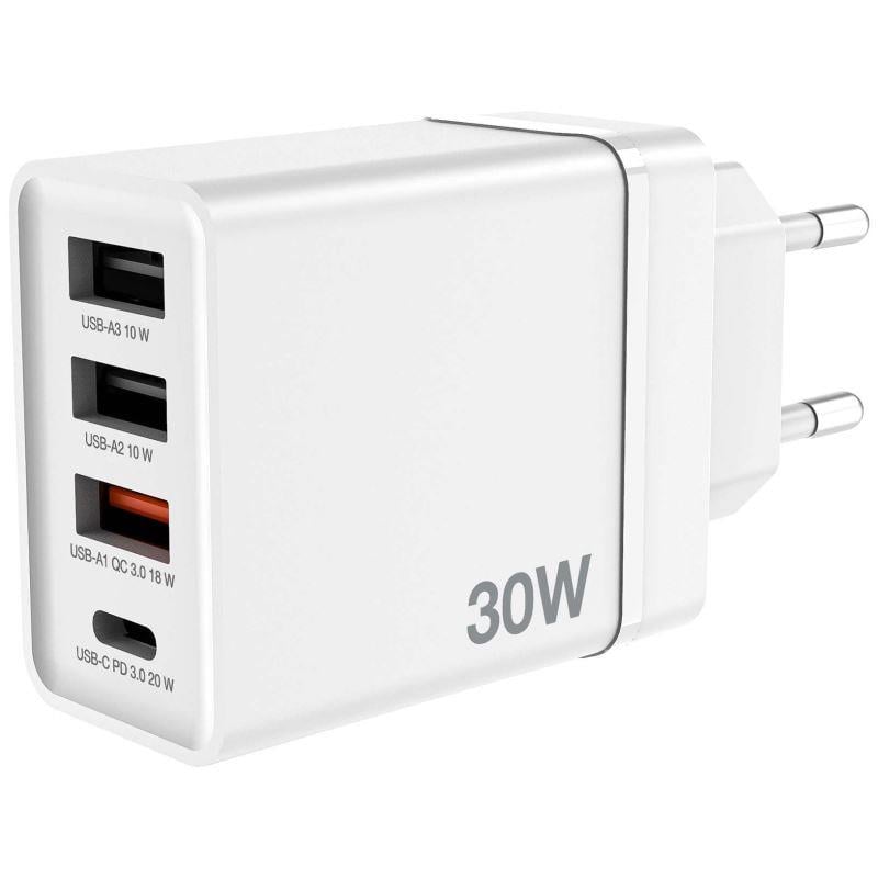 Verbatim 49701 CHR-30 30W 4 Bağlantı Noktalı USB Duvar Şarj Cihazı - Beyaz 1 x USB-C PD 20W / 1 x U