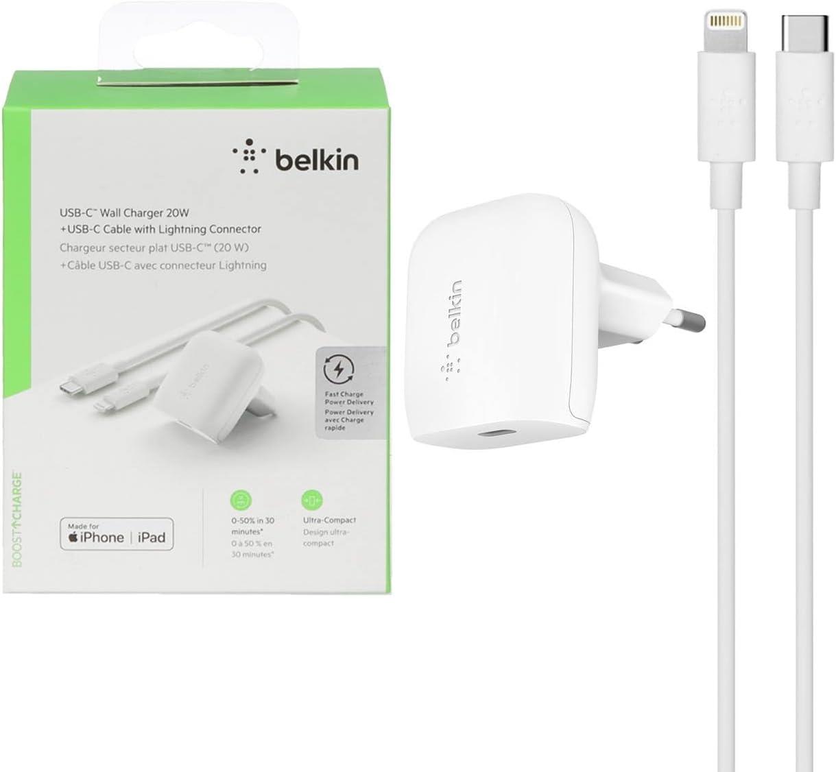 Belkin BoostCharge Pro 20 W USB-C Duvar Şarj Aygıtı ve USB-C - Lightning Kablosu (1,2 m)