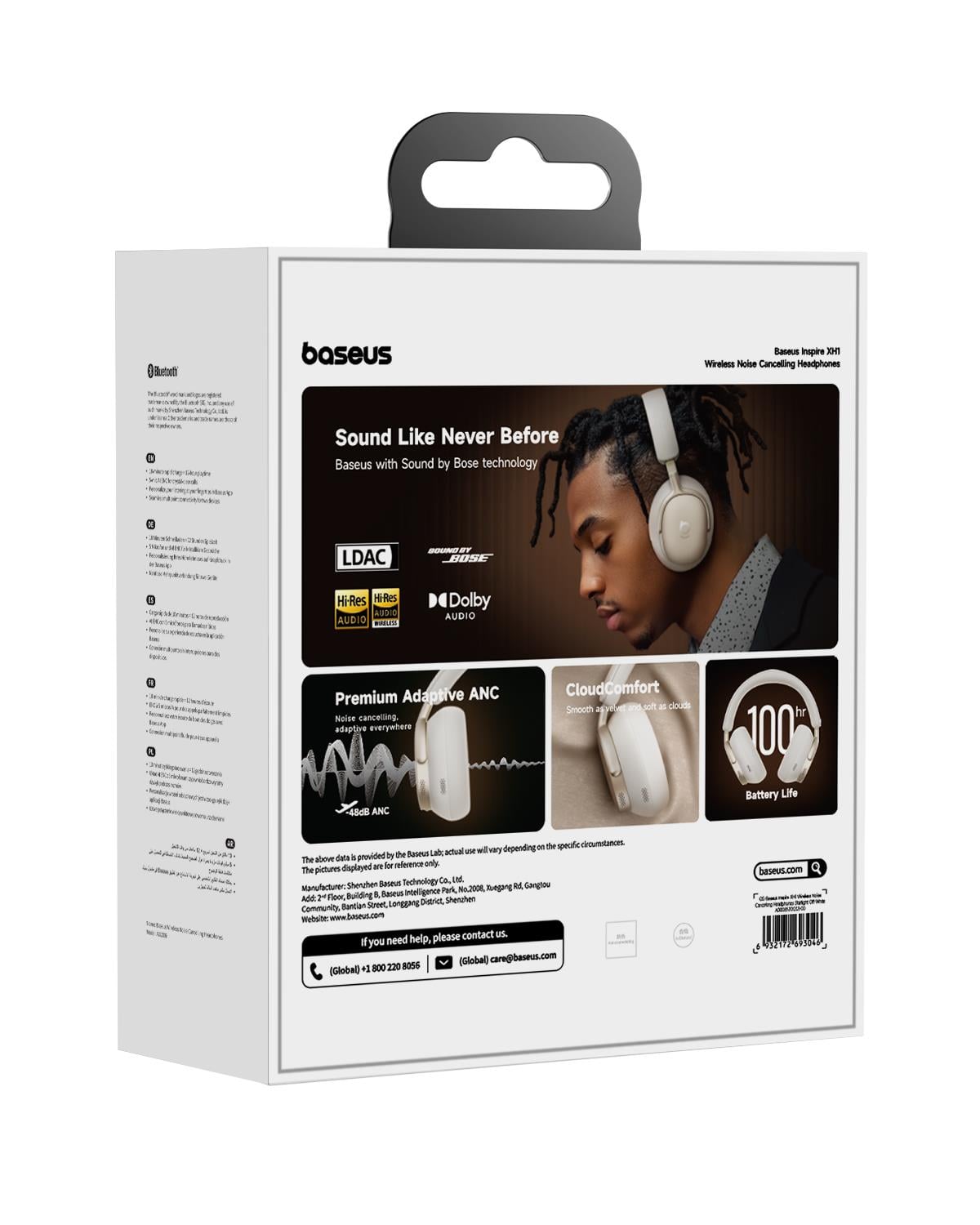 Baseus Inspire Sound by Bose XH1 ANC 100 saat çalma süresi 4 mikrofon BT6.0 Kablosuz Kulak Üstü Kulaklık, Beyaz