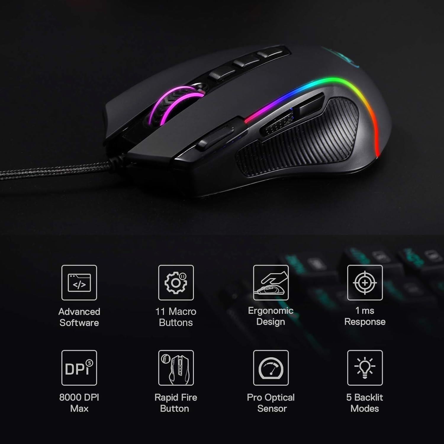 Redragon M612-RGB Predator 8000DPI Oyuncu Mouse