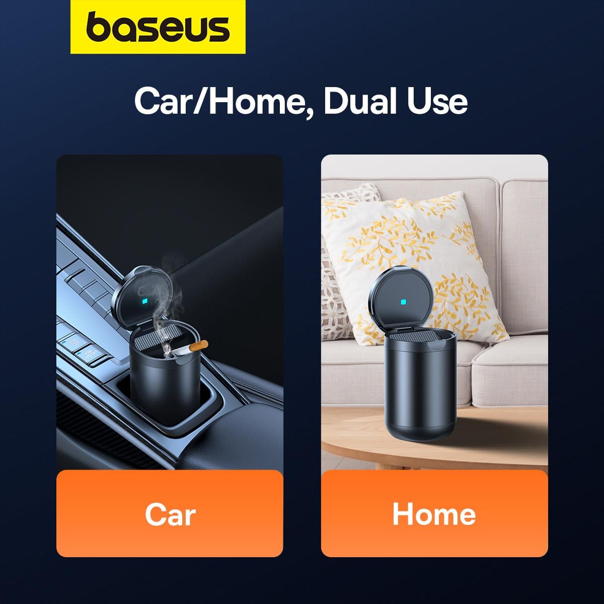 Baseus Premium 2 Serisi Araba Küllüğü - Ortam LED Işığı ve Araba Bardak Tutucuları için Su Geçirmez Tasarıma Sahip Taşınabilir Alüminyum Alaşımlı Küllük - Siyah