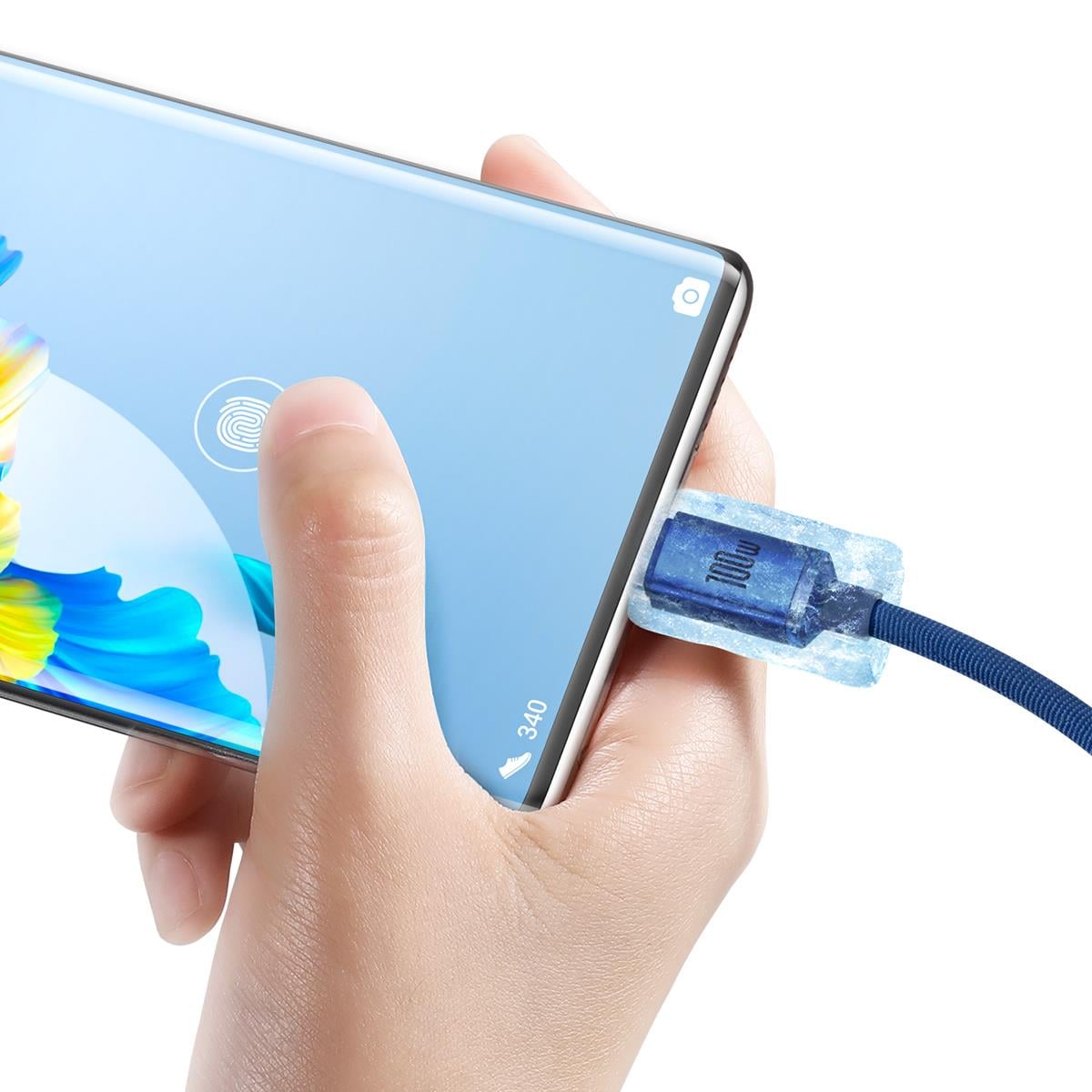 Baseus Crystal Shine 100W 5A USB - USB-C Hızlı Şarj Data Kablosu 1.2M, Mavi