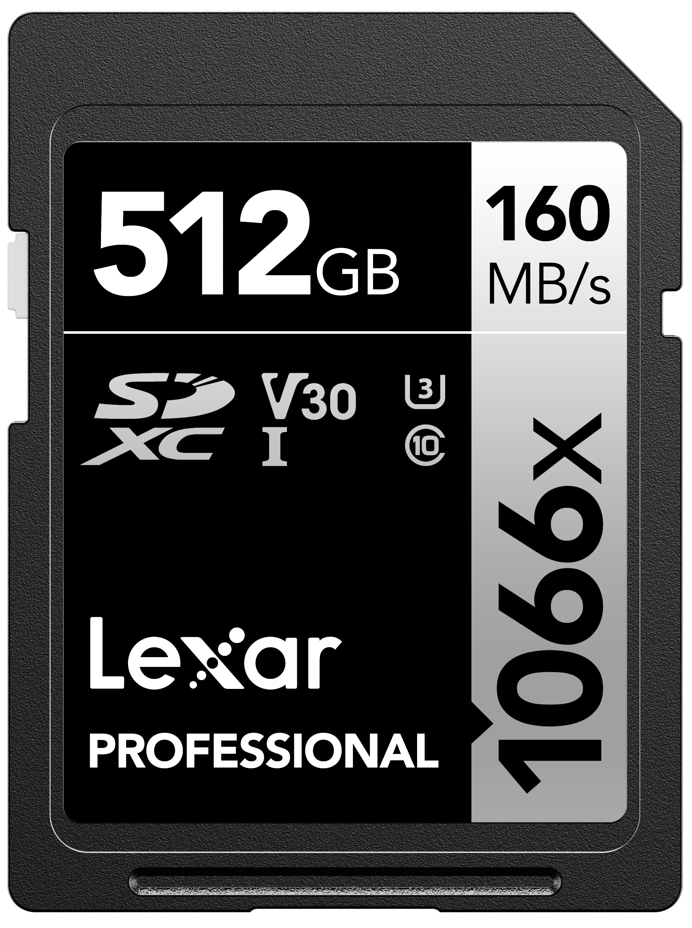LEXAR 512GB LSD1066512G-BNNNG SD PROFESSIONAL 1066X SDXC UHS-I CARDS UP TO 160MB/S READ 120MB/S WRITE C10 V30 U3