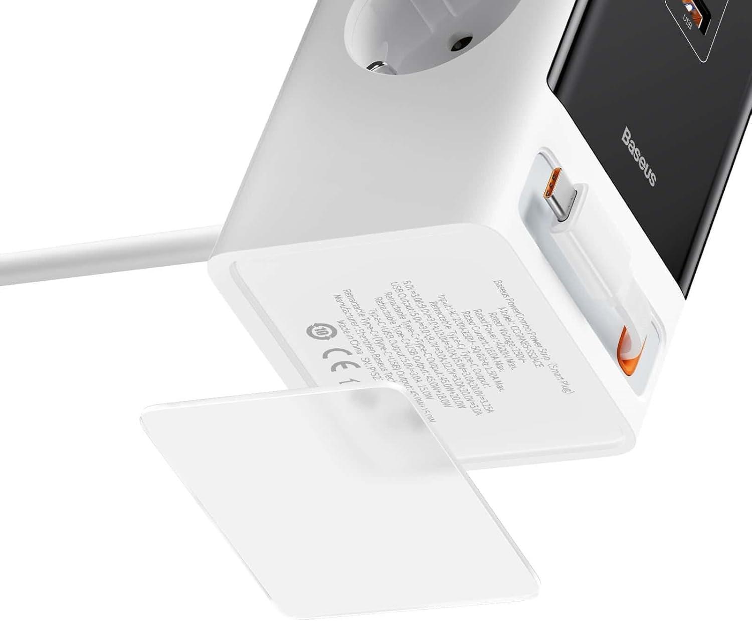 Baseus Power Combo Dijital PowerStrip 2AC+1U+1C+Retractable-C 65W Smart Versiyon Şarj Cihaz Seti