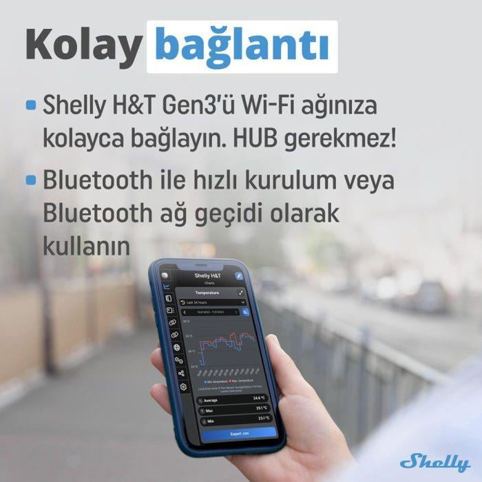 Shelly H&T Gen3 WiFi Sıcaklık ve Nem Sensörü (Beyaz)