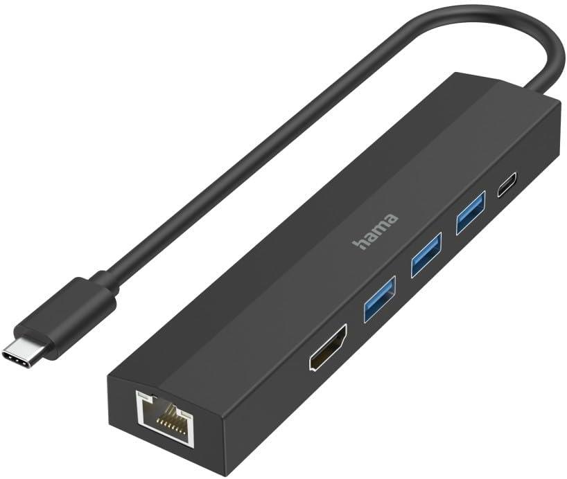 Hama USB Hub 6 bağlantı noktası (3 x USB-A, USB-C, HDMI, LAN/Ethernet