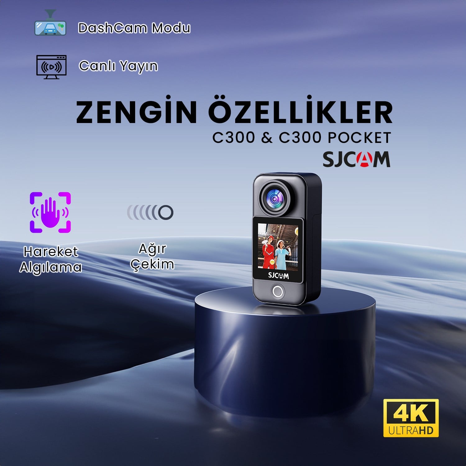 Sjcam C300 Aksiyon Kamera  2'si 1 Arada El Tipi Wifi 4K/30 Fps  6 Eksenli Stabilizasyon