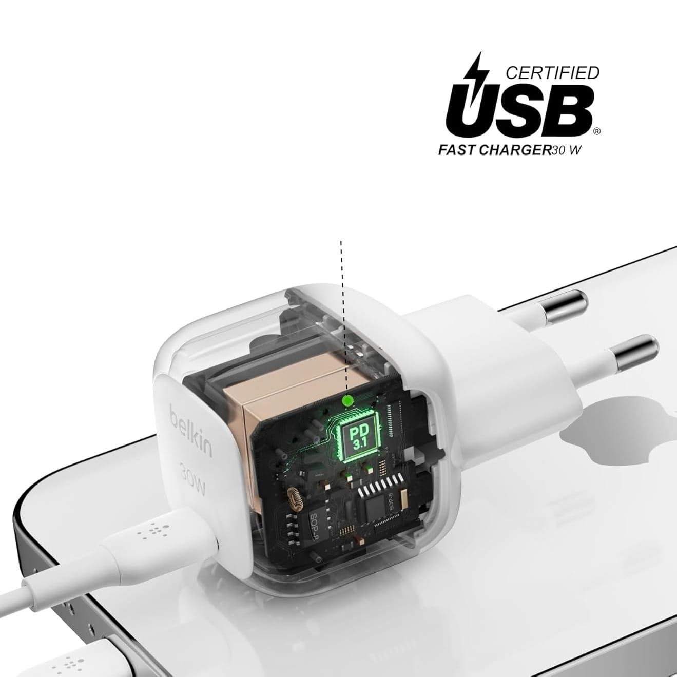 Belkin Boost Compact USB-C PD 3.1 30W Şarj Cihazı, Beyaz