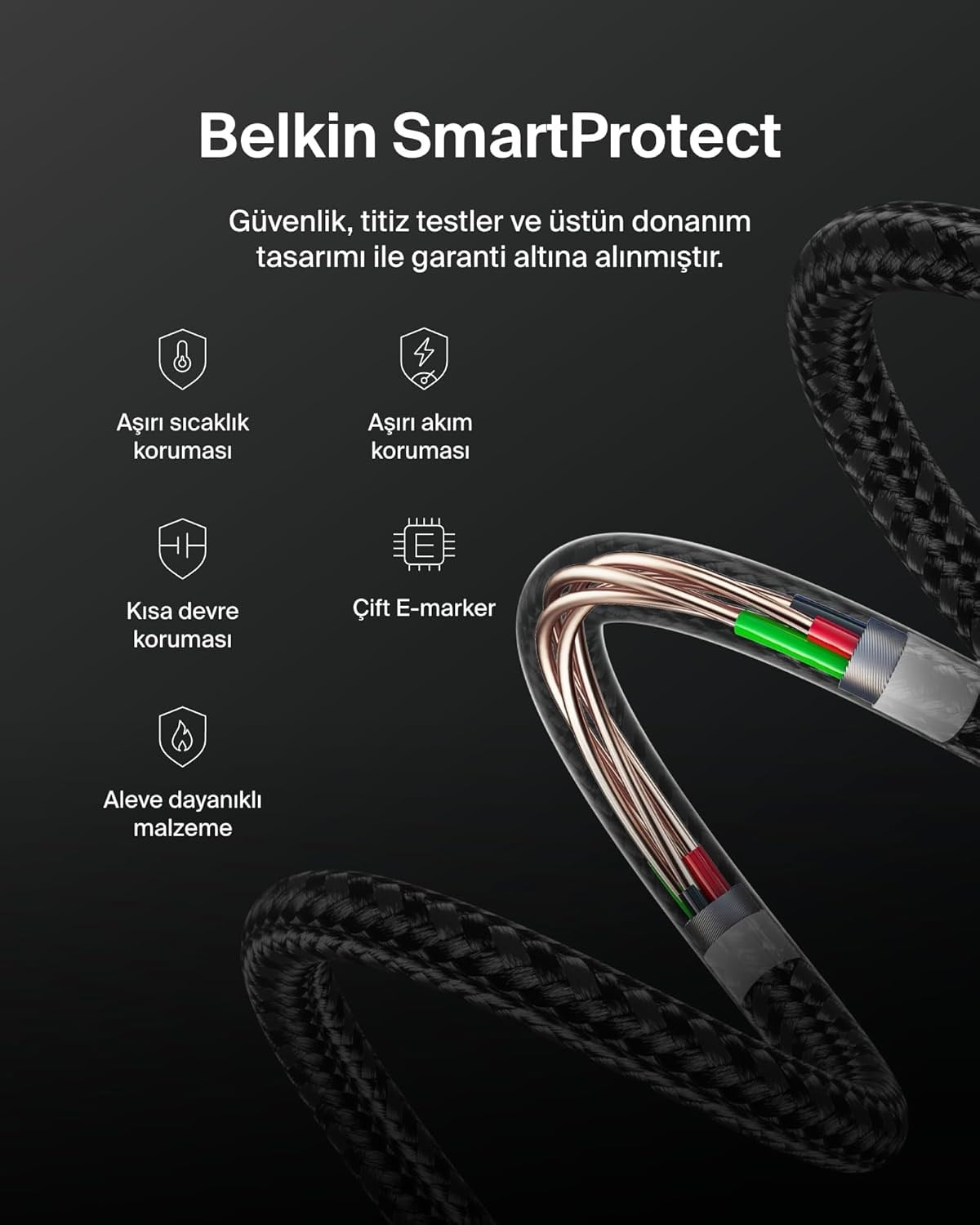 Belkin Eco Örgülü USB-C - USB-C 3 m, 240 W Tip-C Şarj Kablosu - Siyah