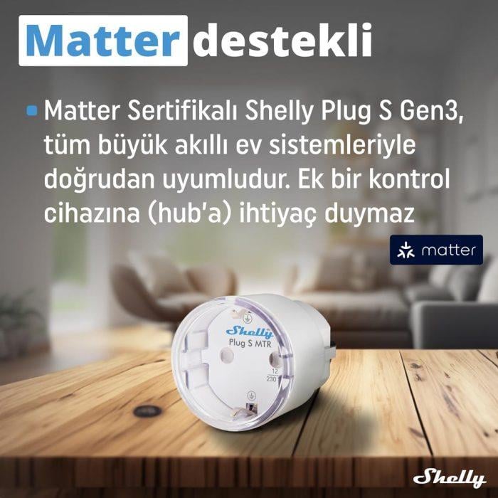 Shelly Plug S Gen3 Matter Destekli Akıllı Priz