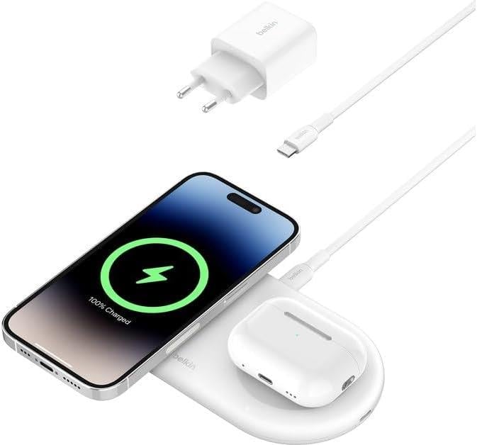 Belkin BoostCharge Pro 2'si 1 arada MageSafe Kablosuz Şarj İstasyonu - ‎WIZ021vfWH