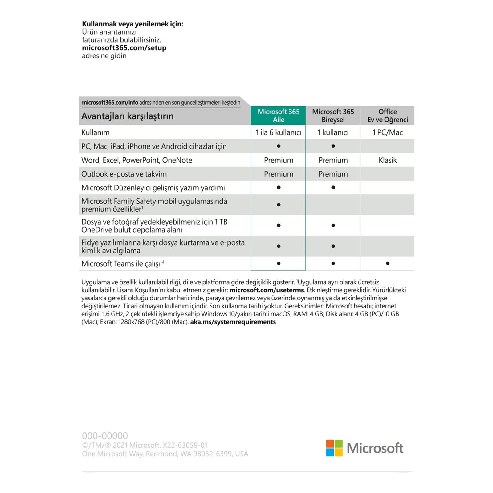 Microsoft Office 365 Aile Abonelik 1 YIL ESD TR - (6GQ-00086)