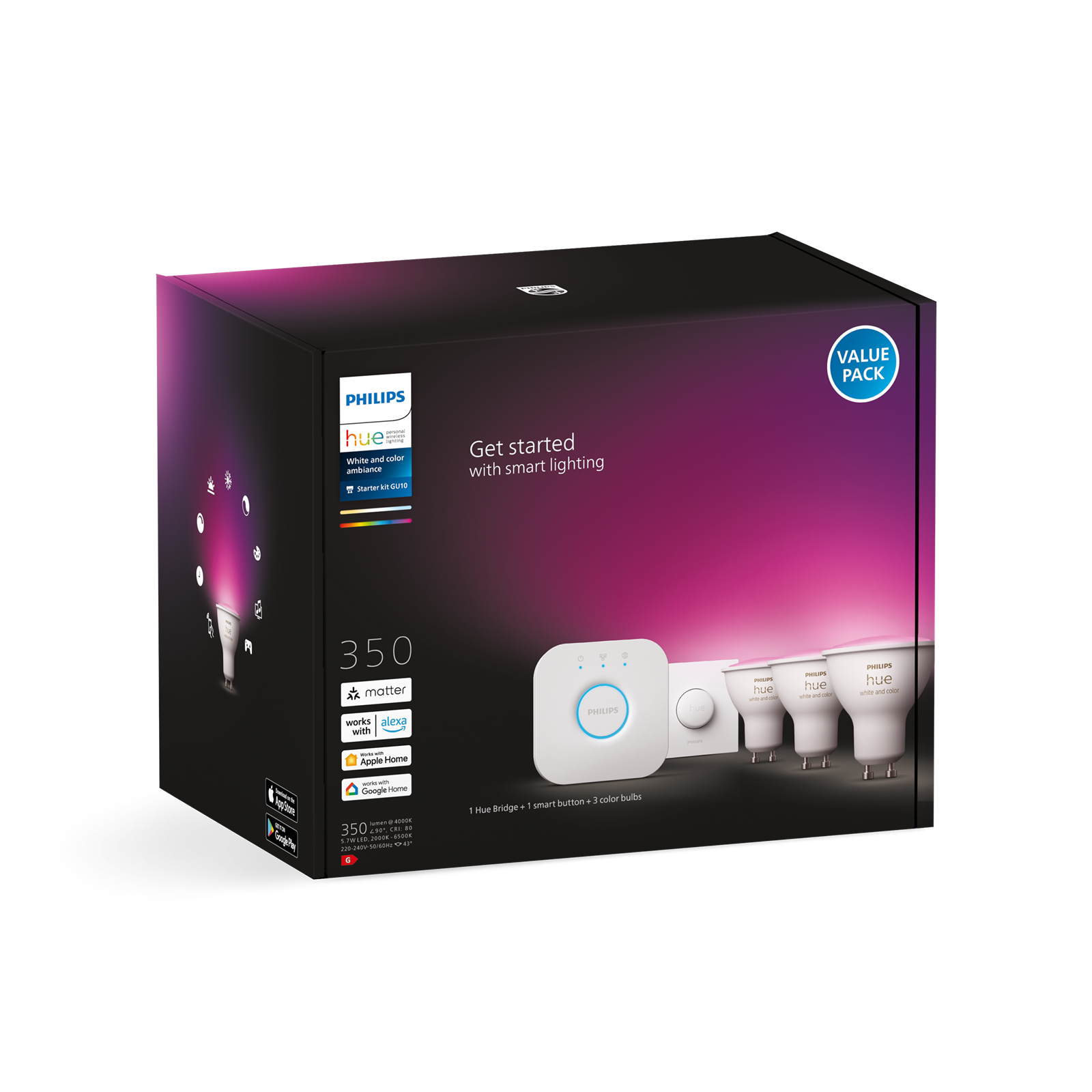 Philips 4.3w Renkli Akl. Bşl. Seti 3lü Akl. Butonlu Gu10 Bt. - 929001953116