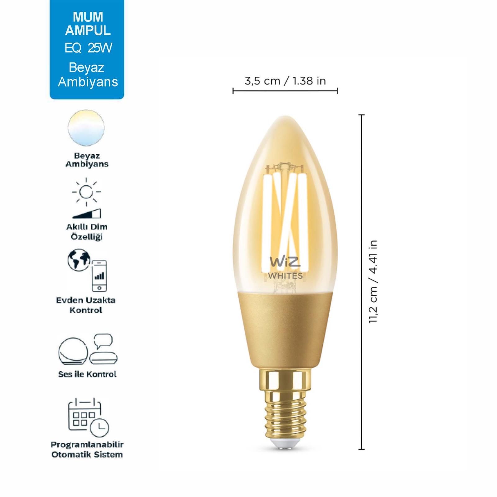 WIZ Wi-fi Filam. Amber Cam Beyaz 4,9-25w C35 E14 Akl. Ampul - 929003017701