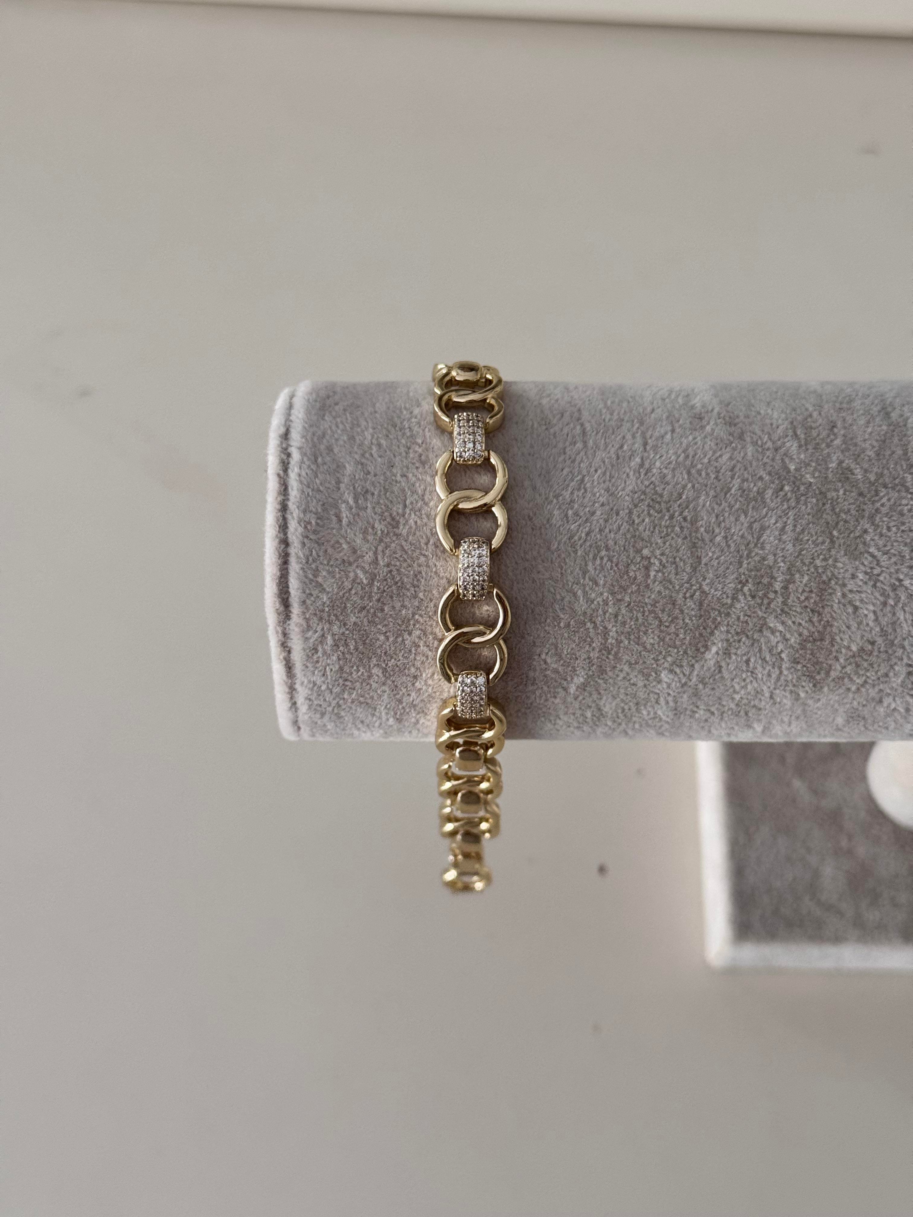 14k halka taşlı gold bileklik