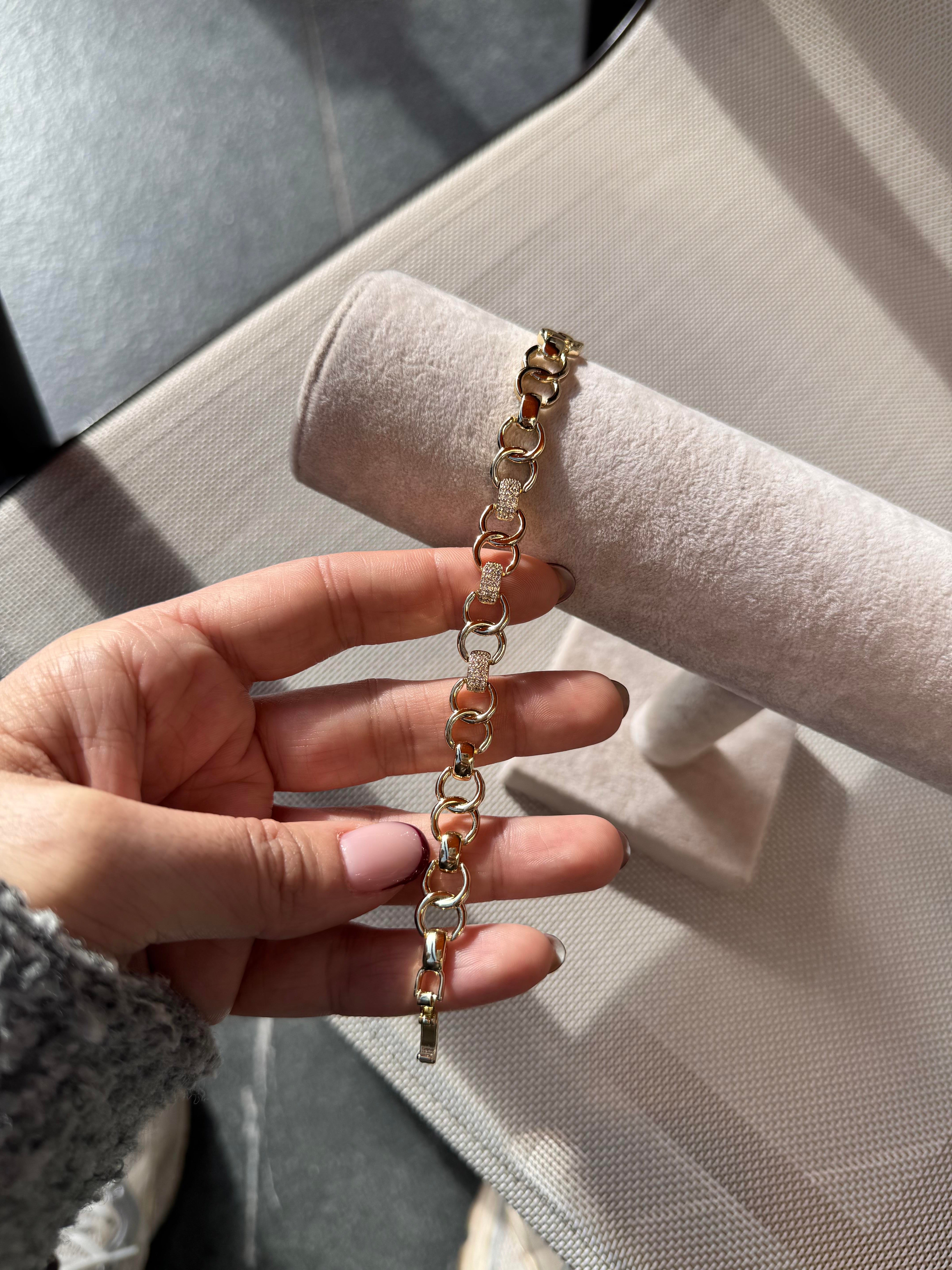 14k halka taşlı gold bileklik