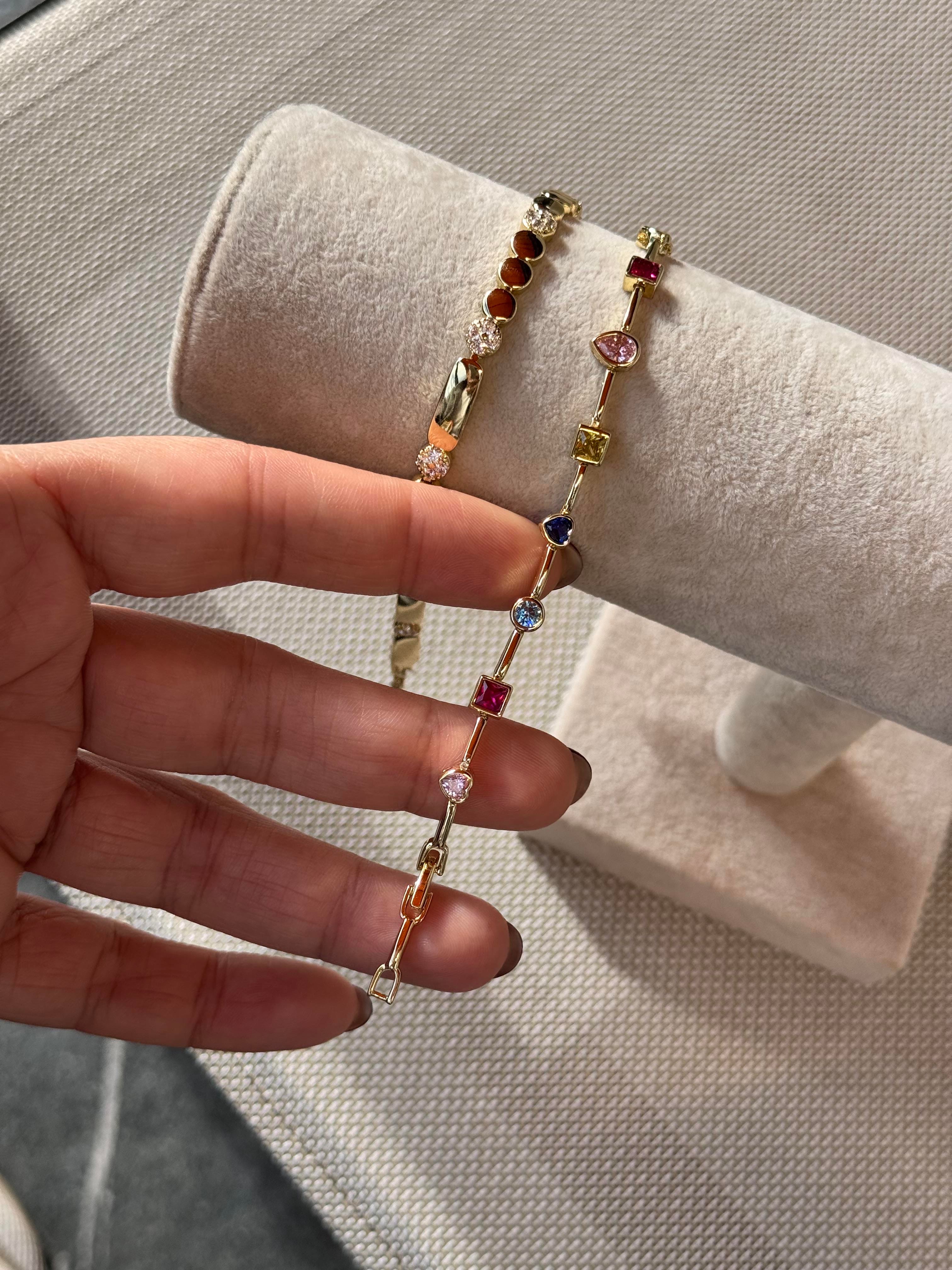 14k renkli taşlı gold bileklik