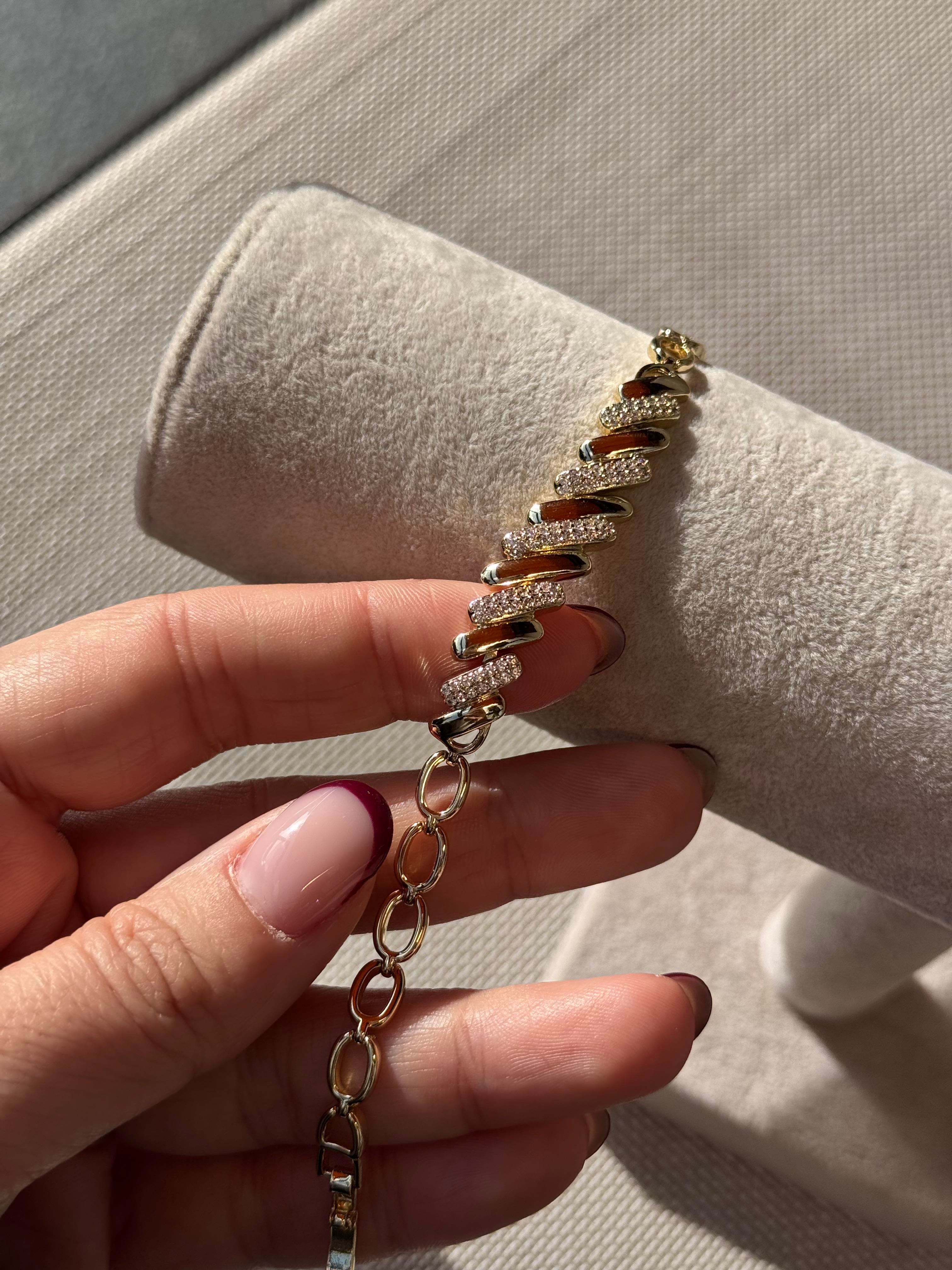 14k taşlı geçişli gold bileklik